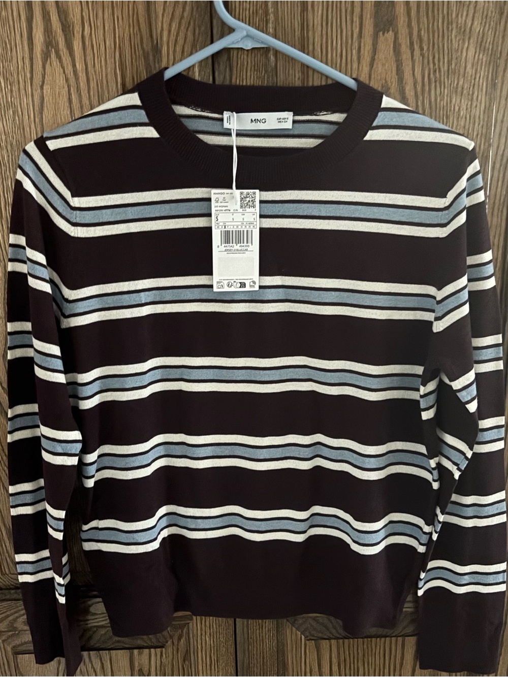 NWT  Ladies Striped Crewneck Sweater - Maroon Sz S